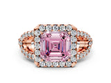 Rose gold Fancy Pink Asscher Cut Cut Diamond Halo Engagement Ring with Open Split Pavé Band
