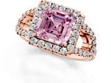 Rose gold Fancy Pink Asscher Cut Cut Diamond Halo Engagement Ring with Open Split Pavé Band_1