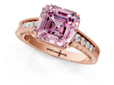 Rose gold Fancy Pink Asscher Cut Cut Diamond Milgrain Pave Band Four-Prong Setting Ring_4