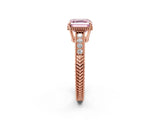 Rose gold Fancy Pink Asscher Cut Cut Diamond Milgrain Pave Band Four-Prong Setting Ring_5