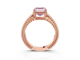 Rose gold Fancy Pink Asscher Cut Cut Diamond Milgrain Pave Band Four-Prong Setting Ring_6