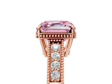 Rose gold Fancy Pink Asscher Cut Cut Diamond Milgrain Pave Band Four-Prong Setting Ring_8