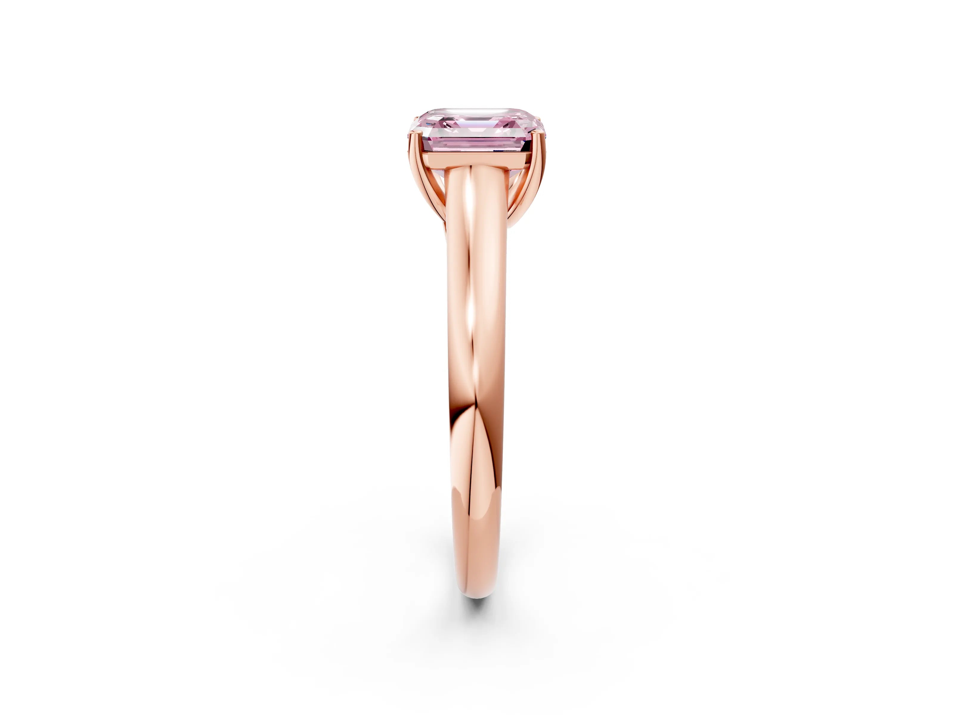 Rose gold Fancy Pink Asscher Cut Cut Diamond Solitaire Engagement Ring with Tapered Plain Band and Four-Prong Setting_2