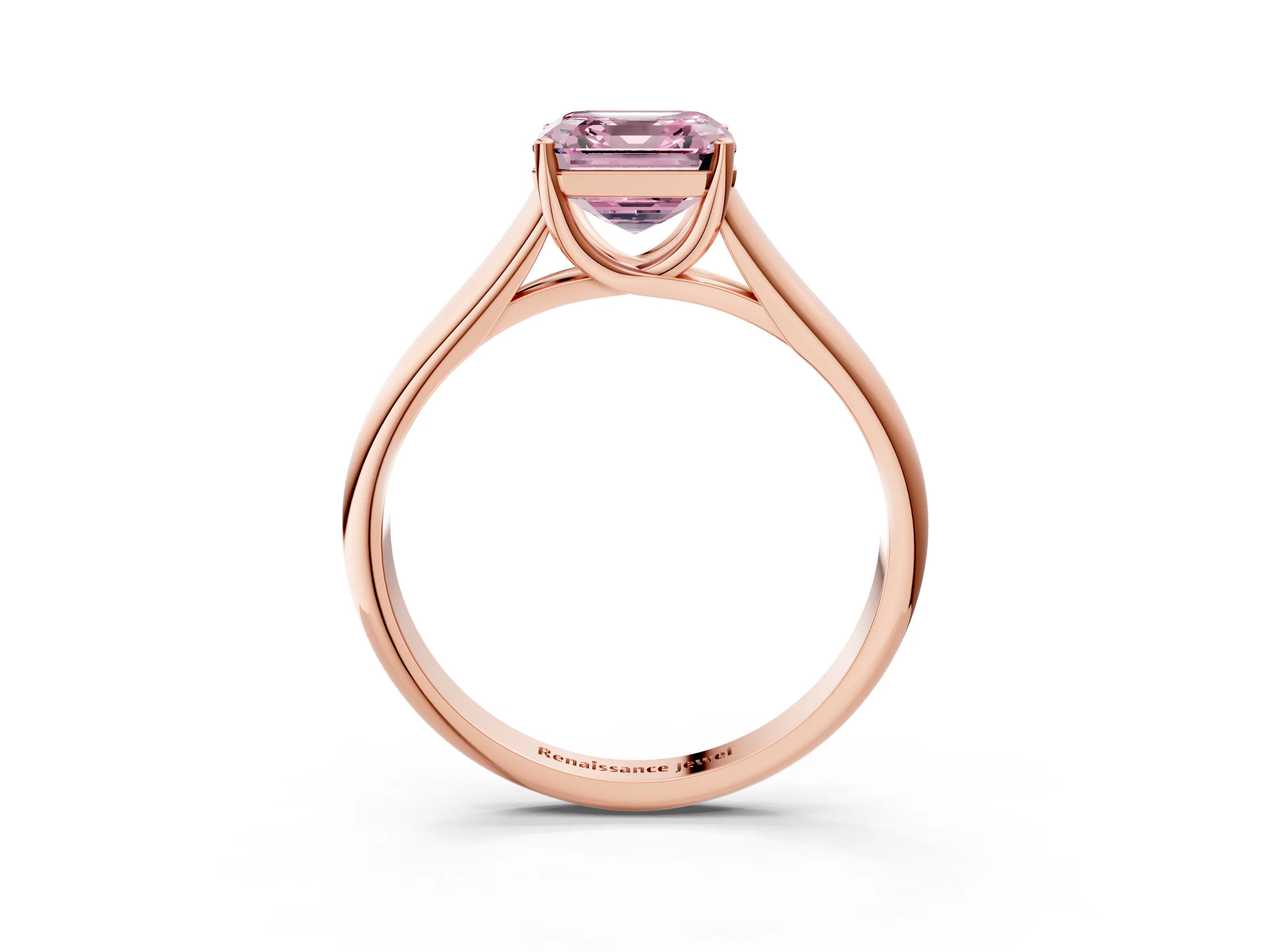 Rose gold Fancy Pink Asscher Cut Cut Diamond Solitaire Engagement Ring with Tapered Plain Band and Four-Prong Setting_3