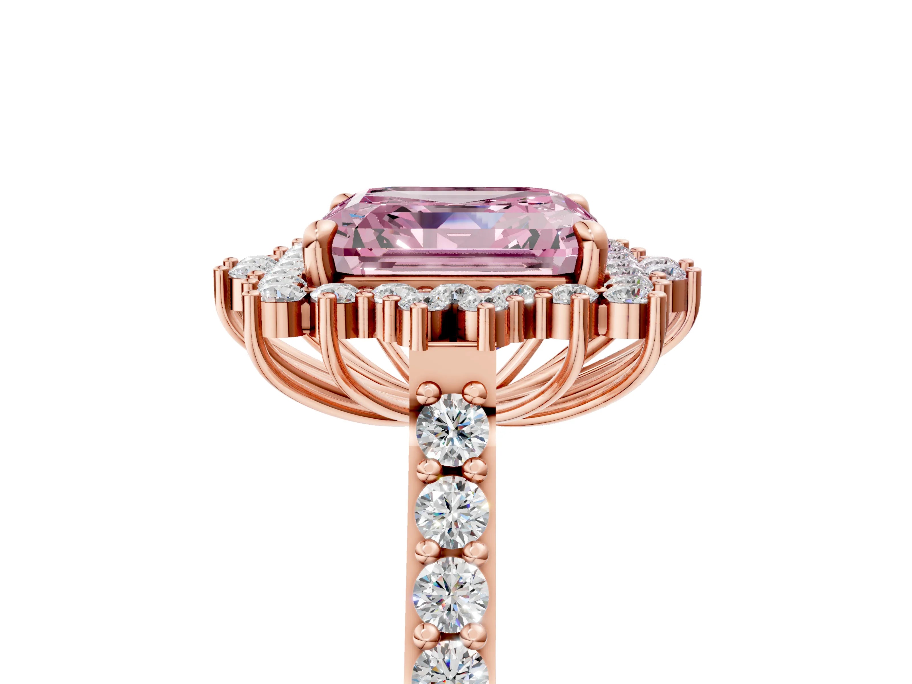Rose gold Fancy Pink Asscher Cut Cut Diamond Sunburst Halo Engagement Ring with Pavé Band_5