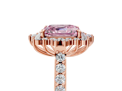 Rose gold Fancy Pink Asscher Cut Cut Diamond Sunburst Halo Engagement Ring with Pavé Band_5