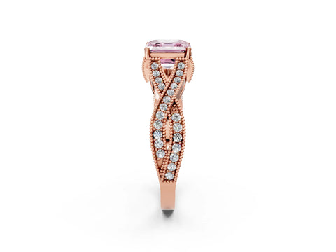 Rose gold Fancy Pink Asscher Cut Cut Diamond Twisted Band with Milgrain Pave Setting and Four-Prong Setting_2