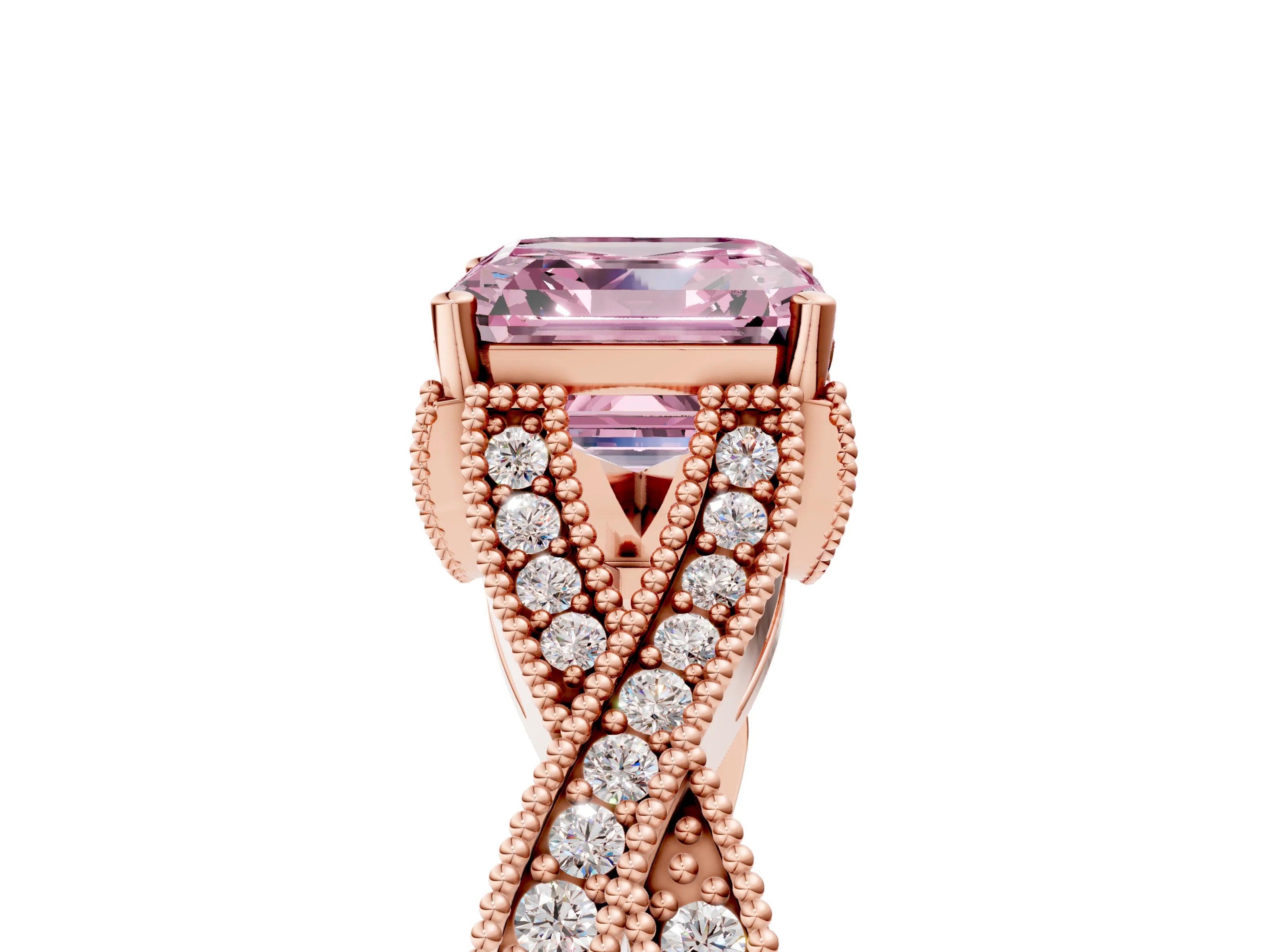 Rose gold Fancy Pink Asscher Cut Cut Diamond Twisted Band with Milgrain Pave Setting and Four-Prong Setting_5