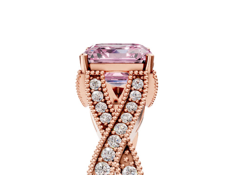 Rose gold Fancy Pink Asscher Cut Cut Diamond Twisted Band with Milgrain Pave Setting and Four-Prong Setting_5