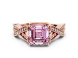 Rose gold Fancy Pink Asscher Cut Cut Diamond Twisted Band with Milgrain Pave Setting and Four-Prong Setting