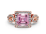 Rose gold Fancy Pink Asscher Cut Cut Halo Diamond Infinity Band with Four-Prong Setting