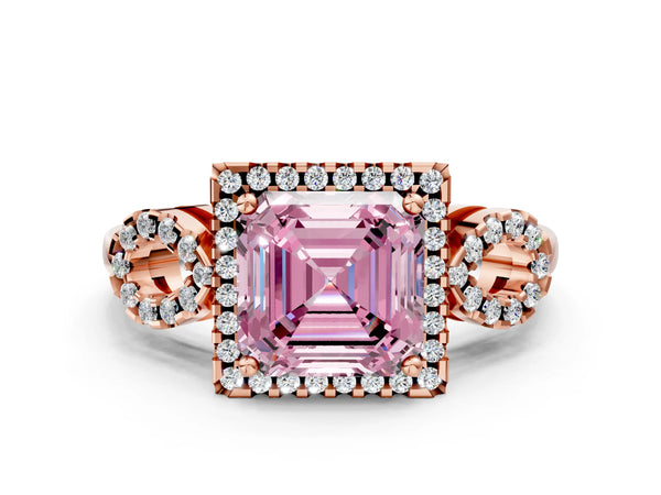 Rose gold Fancy Pink Asscher Cut Cut Halo Diamond Infinity Band with Four-Prong Setting