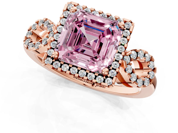 Rose gold Fancy Pink Asscher Cut Cut Halo Diamond Infinity Band with Four-Prong Setting