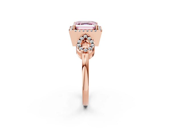 Rose gold Fancy Pink Asscher Cut Cut Halo Diamond Infinity Band with Four-Prong Setting