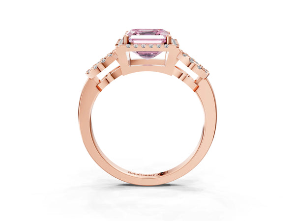 Rose gold Fancy Pink Asscher Cut Cut Halo Diamond Infinity Band with Four-Prong Setting