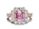 Rose gold Fancy Pink Asscher Cut Cut Halo Diamond Pavé Engagement Ring with Milgrain Detailing