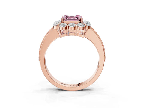 Rose gold Fancy Pink Asscher Cut Cut Halo Diamond Pavé Engagement Ring with Milgrain Detailing_3