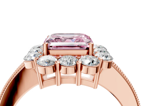 Rose gold Fancy Pink Asscher Cut Cut Halo Diamond Pavé Engagement Ring with Milgrain Detailing_4