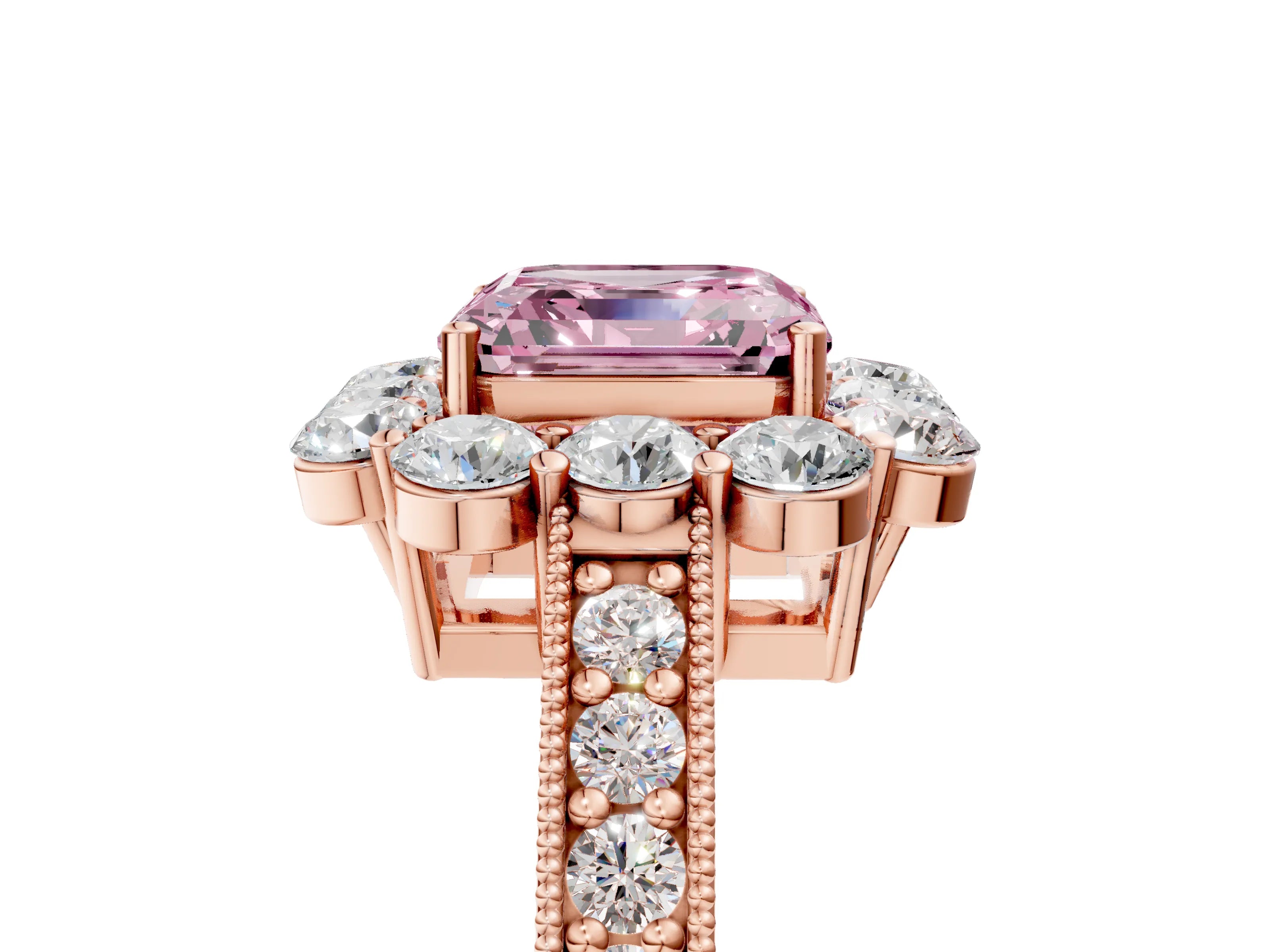Rose gold Fancy Pink Asscher Cut Cut Halo Diamond Pavé Engagement Ring with Milgrain Detailing_5