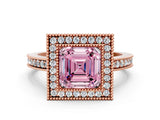 Rose gold Fancy Pink Asscher Cut Cut Halo Pavé Diamond Ring