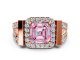 Rose gold Fancy Pink Asscher Cut Cut Halo Split Shank Prong Set Ring