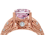Rose gold Fancy Pink Asscher Cut Cut Milgrain Pave Diamond Engagement Ring with Four-Prong Setting_19