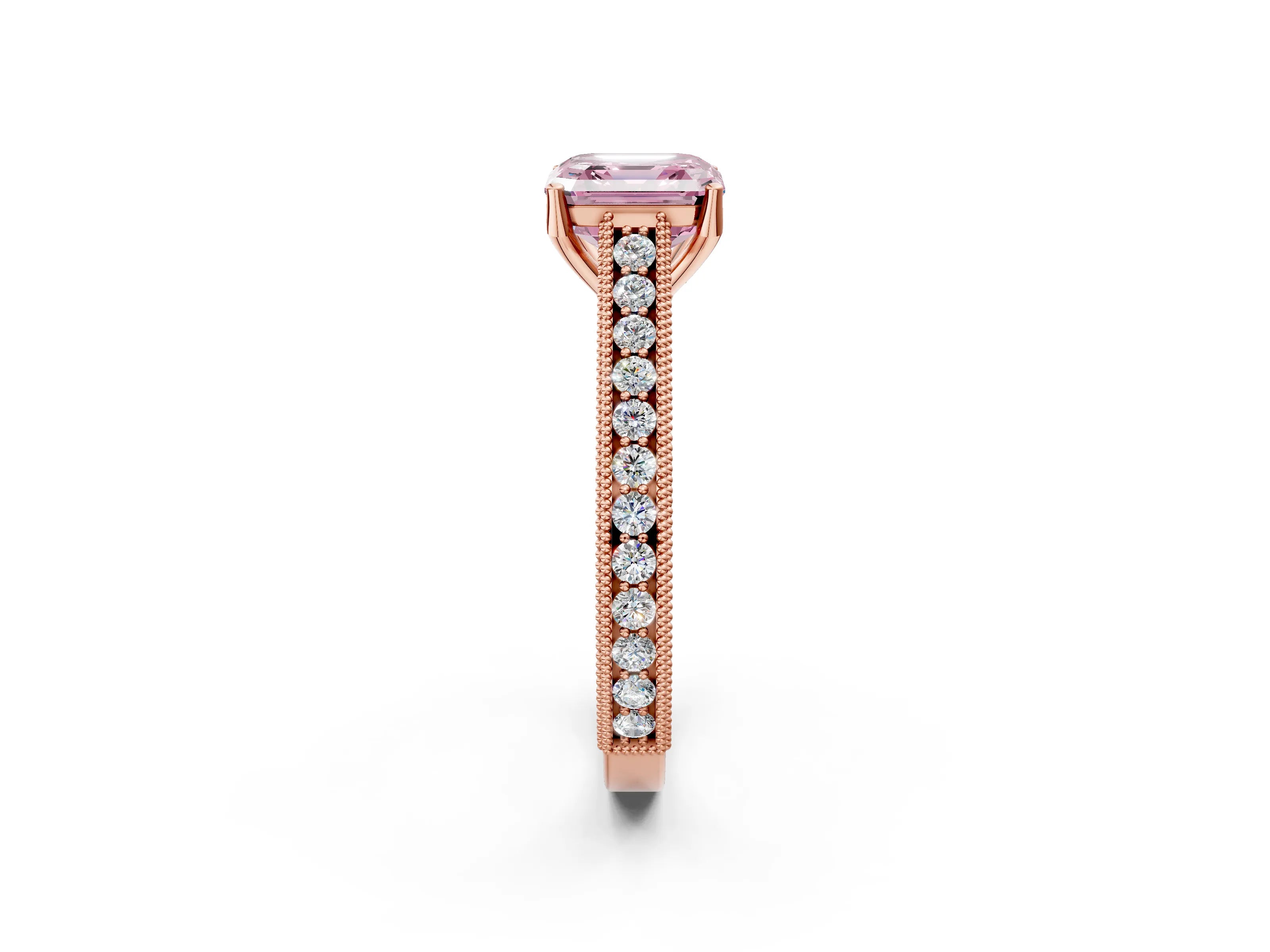 Rose gold Fancy Pink Asscher Cut Cut Pave Band Milgrain Solitaire Ring_2