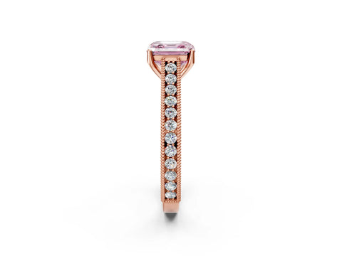 Rose gold Fancy Pink Asscher Cut Cut Pave Band Milgrain Solitaire Ring_2