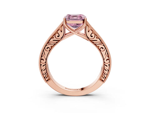Rose gold Fancy Pink Asscher Cut Cut Pave Band Milgrain Solitaire Ring_3