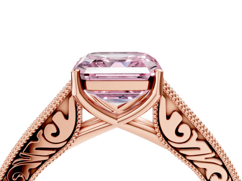 Rose gold Fancy Pink Asscher Cut Cut Pave Band Milgrain Solitaire Ring_4