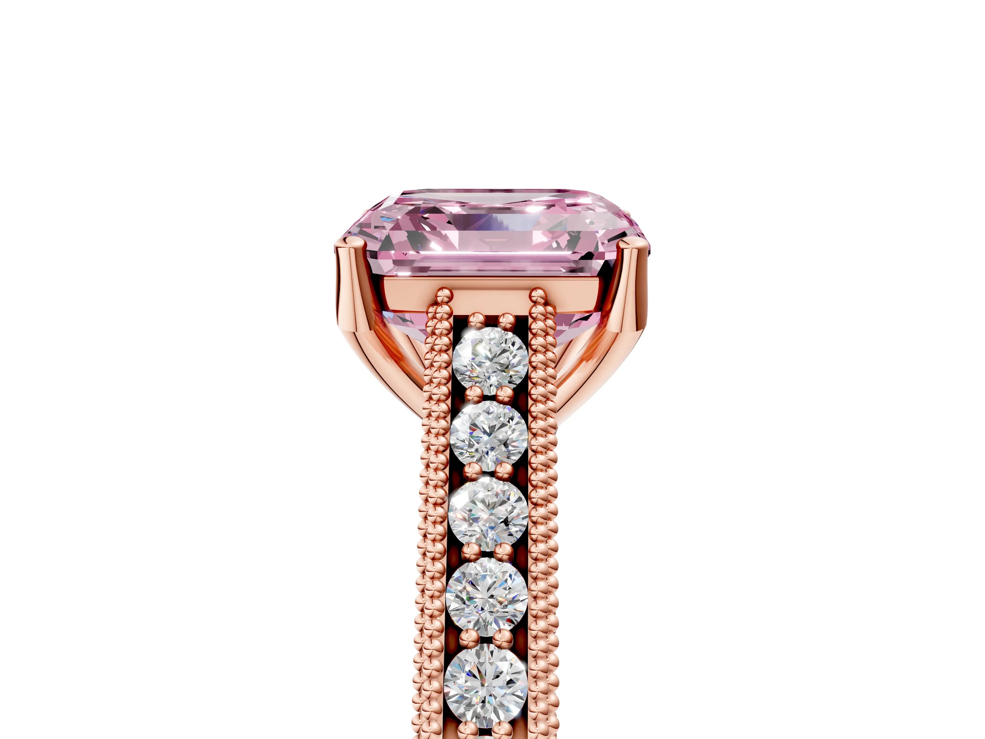 Rose gold Fancy Pink Asscher Cut Cut Pave Band Milgrain Solitaire Ring_5