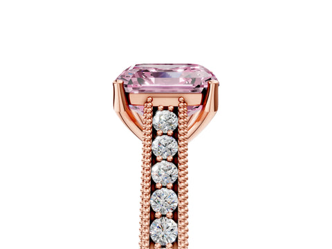 Rose gold Fancy Pink Asscher Cut Cut Pave Band Milgrain Solitaire Ring_5