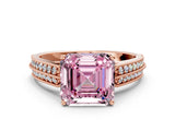 Rose gold Fancy Pink Asscher Cut Cut Pave Split Shank Engagement Ring with Four-Prong Setting