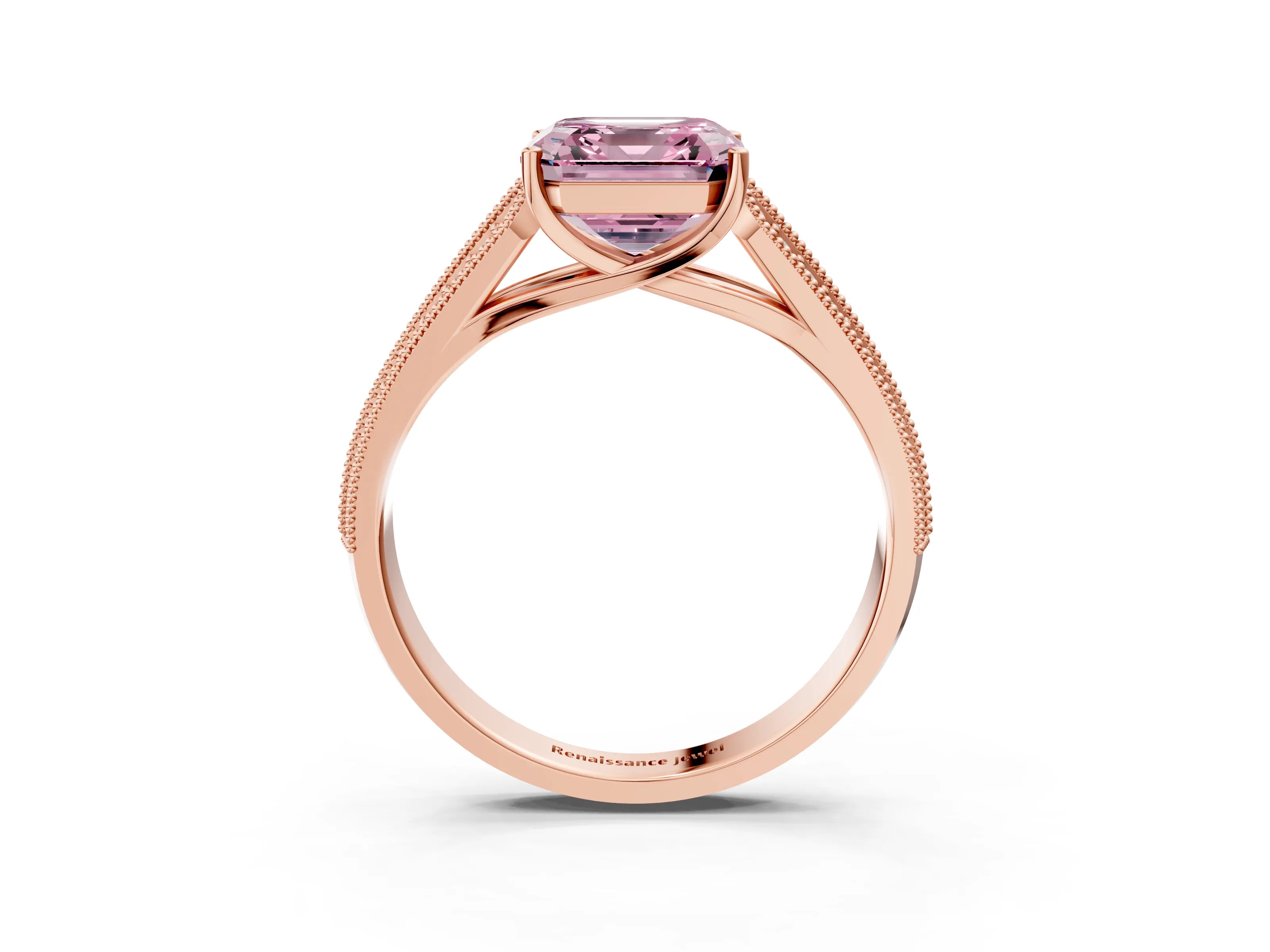 Rose gold Fancy Pink Asscher Cut Cut Pave Split Shank Engagement Ring with Four-Prong Setting_3