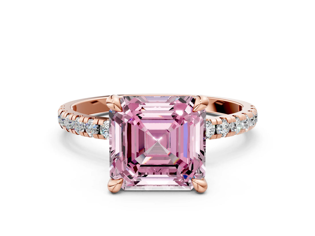Rose gold Fancy Pink Asscher Cut Diamond Brilliant Solitaire Ring with Pavé Band and Four-Prong Setting_12