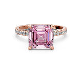 Rose gold Fancy Pink Asscher Cut Diamond Brilliant Solitaire Ring with Pavé Band and Four-Prong Setting_12