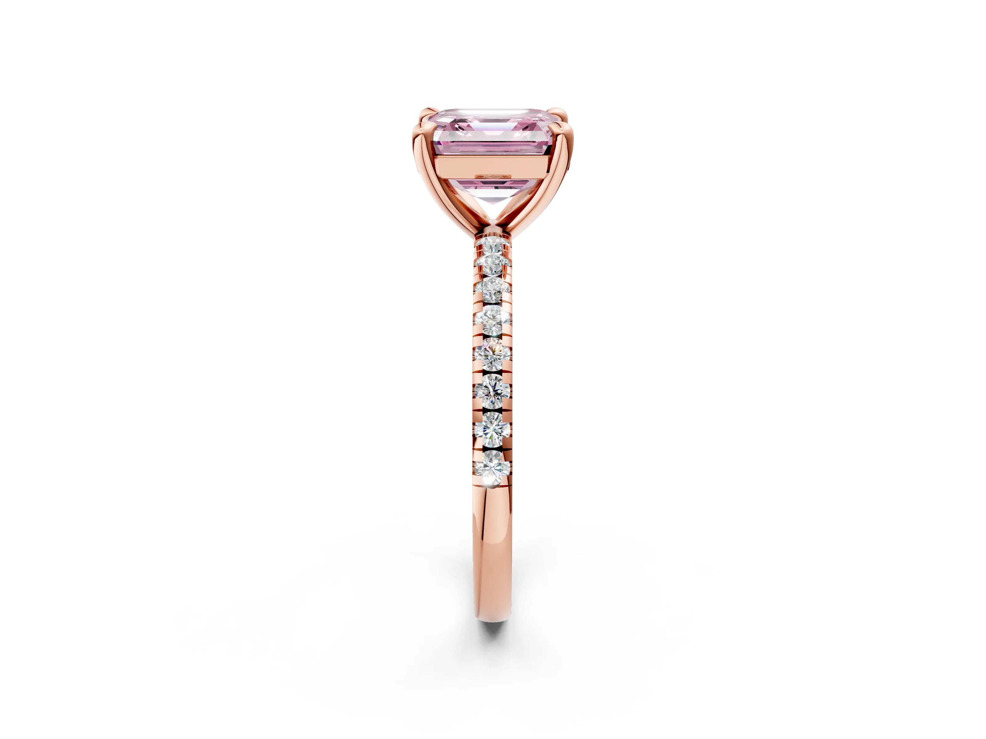 Rose gold Fancy Pink Asscher Cut Diamond Brilliant Solitaire Ring with Pavé Band and Four-Prong Setting_2