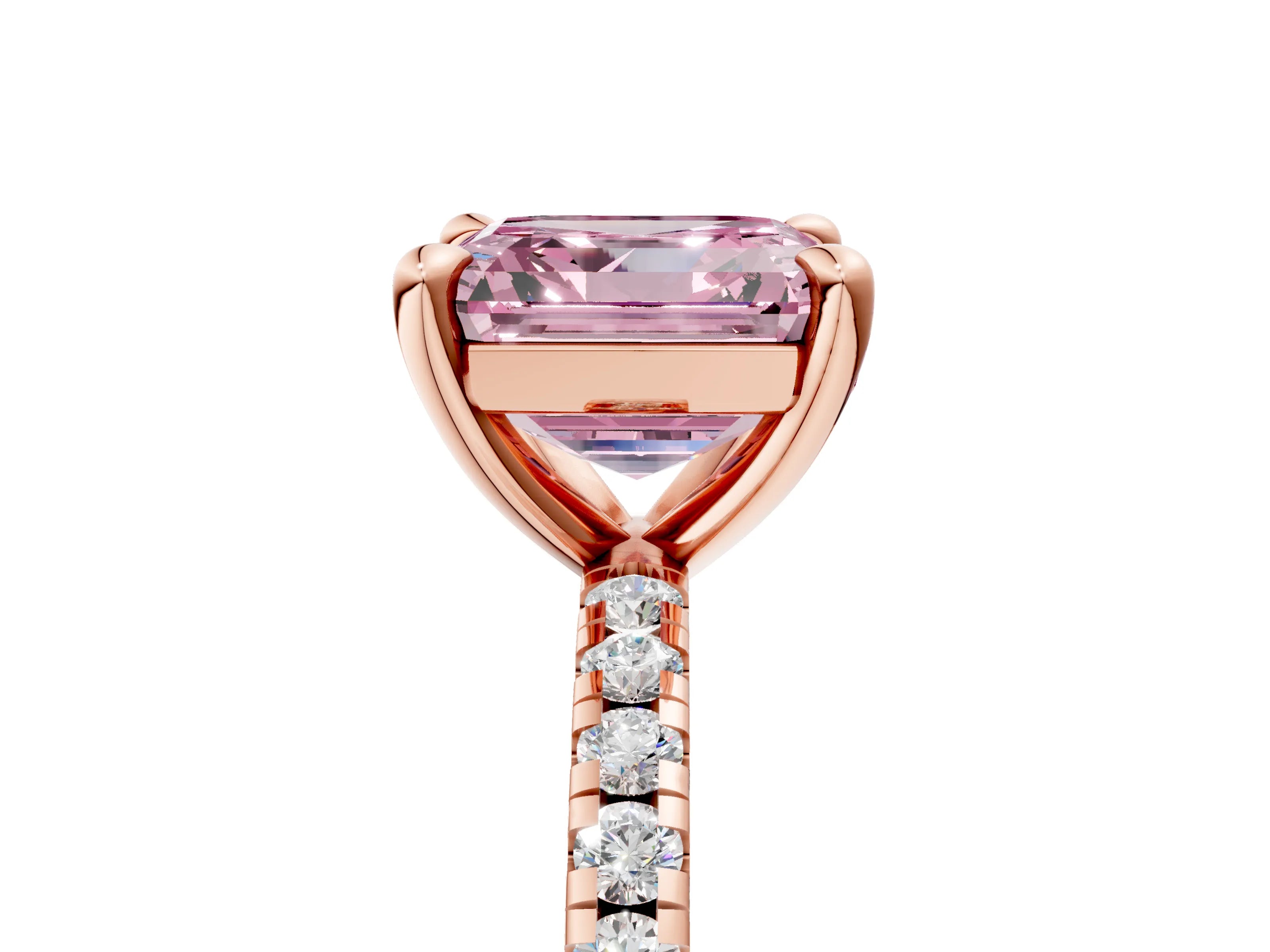 Rose gold Fancy Pink Asscher Cut Diamond Brilliant Solitaire Ring with Pavé Band and Four-Prong Setting_5