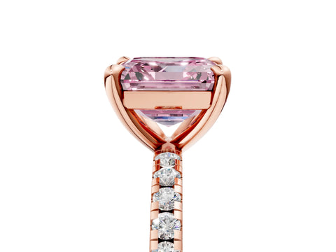 Rose gold Fancy Pink Asscher Cut Diamond Brilliant Solitaire Ring with Pavé Band and Four-Prong Setting_5