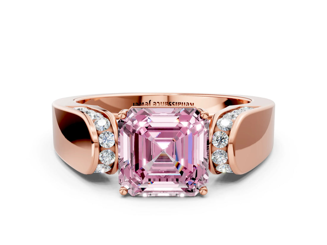 Rose gold Fancy Pink Asscher Cut Diamond Channel Set Solitaire Ring with Four-Prong Setting_12