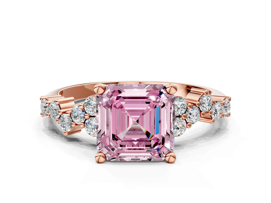Rose gold Fancy Pink Asscher Cut Diamond Cluster Pavé Band with Four-Prong Setting_3