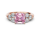 Rose gold Fancy Pink Asscher  Cut Diamond Cluster Ring with Round Accent Stones and Prong Setting on a Classic Band_71
