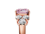 Rose gold Fancy Pink Asscher  Cut Diamond Cluster Ring with Round Accent Stones and Prong Setting on a Classic Band_76