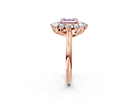 Rose gold Fancy Pink Asscher Cut Diamond Cluster Ring with Round and Baguette Stones, Split Shank Band, Prong Setting_2