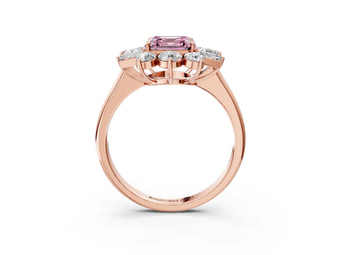 Rose gold Fancy Pink Asscher Cut Diamond Cluster Ring with Round and Baguette Stones, Split Shank Band, Prong Setting_3