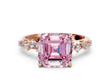 Rose gold Fancy Pink Asscher Cut Diamond Cluster Side Stone Solitaire Ring with Prong Setting_75