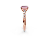 Rose gold Fancy Pink Asscher Cut Diamond Cluster Side Stone Solitaire Ring with Prong Setting_77