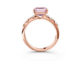 Rose gold Fancy Pink Asscher Cut Diamond Cluster Side Stone Solitaire Ring with Prong Setting_78