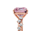 Rose gold Fancy Pink Asscher Cut Diamond Cluster Side Stone Solitaire Ring with Prong Setting_80