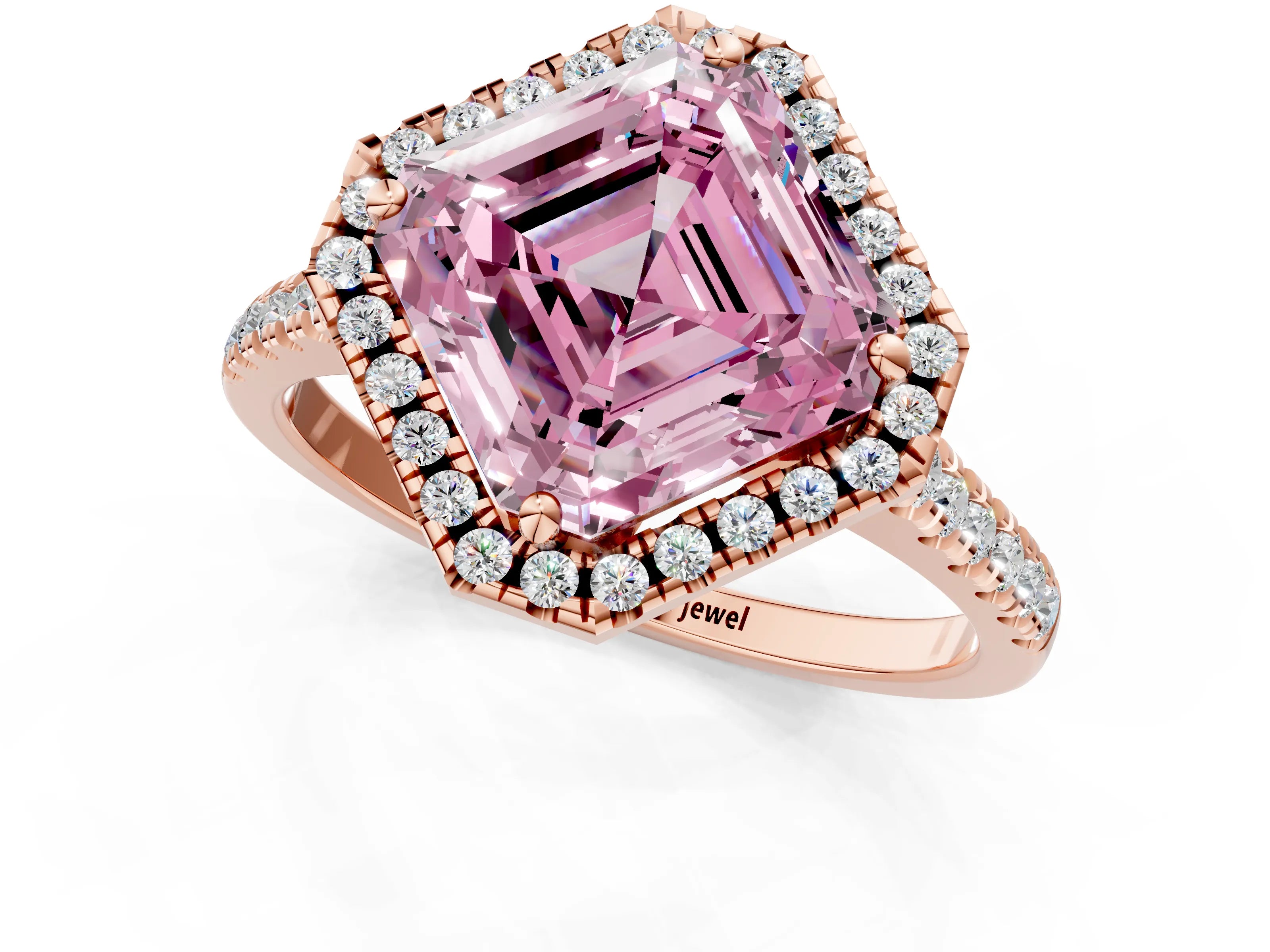 Rose gold Fancy Pink Asscher Cut Diamond Cushion Halo Ring with Pavé Band_1